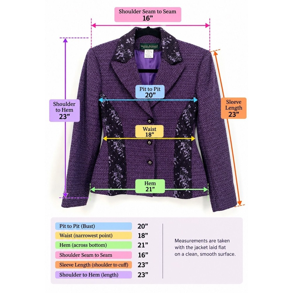 Harvé Benard 10P Purple Wool Tweed Jacket Floral Panels Petite - Picture 7 of 7